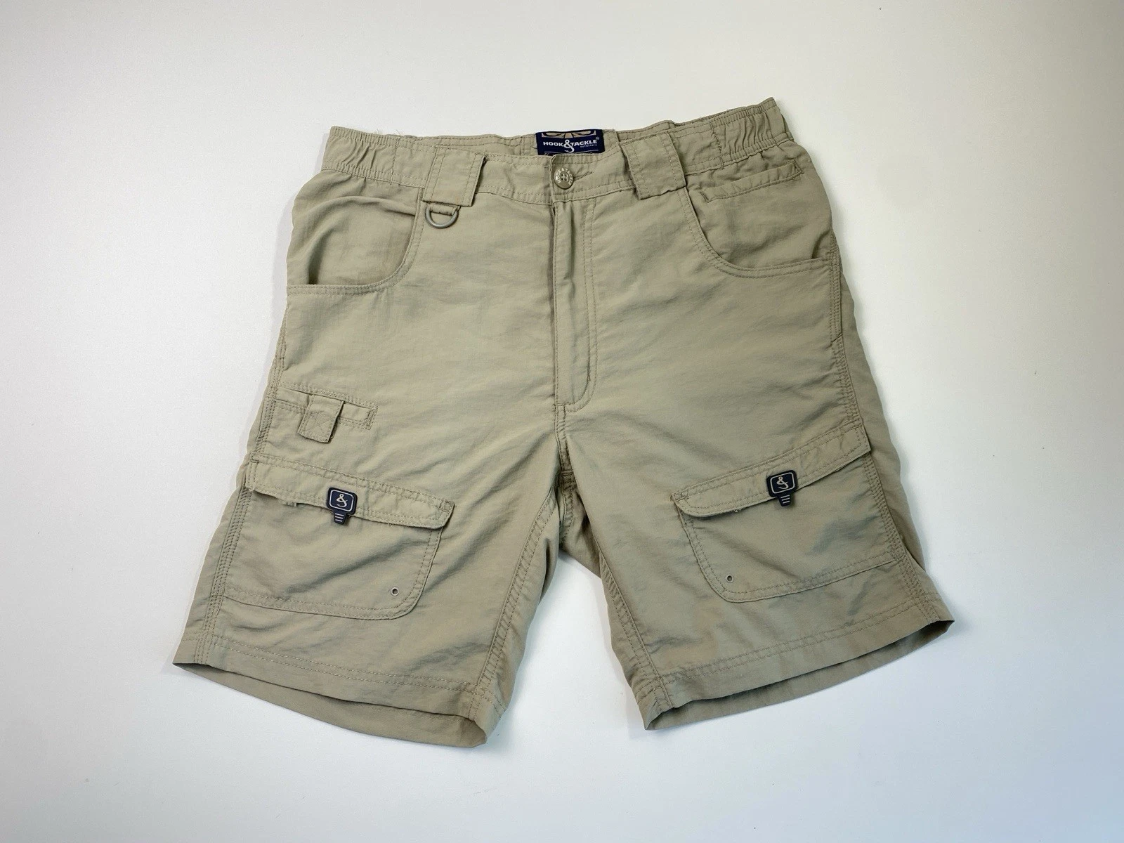 Hook & Tackle Barrier Reef men’s performance nylon fishing khaki shorts SIZE: 32