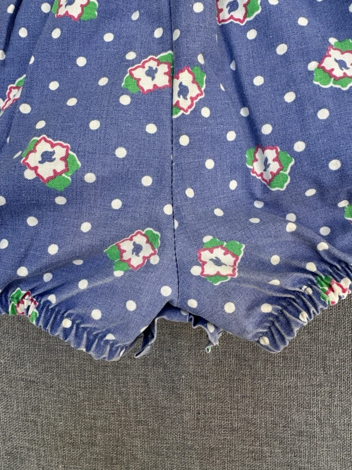 Vtg 80s OshKosh 18M Blue Floral Polka Dot Shortalls USA Ladybug tag - Image 4 of 4
