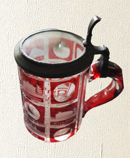 Roter Glas-Bierkrug mit Zinndeckel Souvenir &bdquo;Andenken von Teplitz&ldquo; Bier