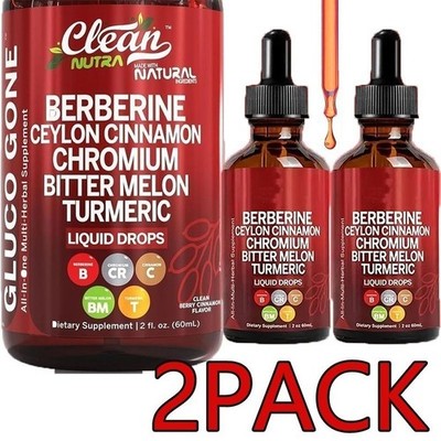 NEW 2 Bottles Clean Nutra Berberine with Ceylon Cinnamon Supplement Liquid Drops