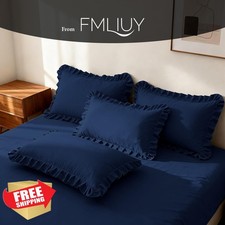 FMLIUY Ruffle Pillow Cases Queen Set of 2 Navy Blue 20x30 Inch