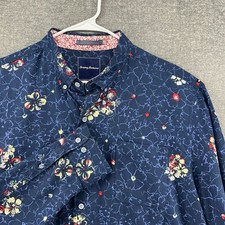 Tommy Bahama Hawaiian Long Sleeve Shirt Men Size XL Blue Floral Button Up Silk