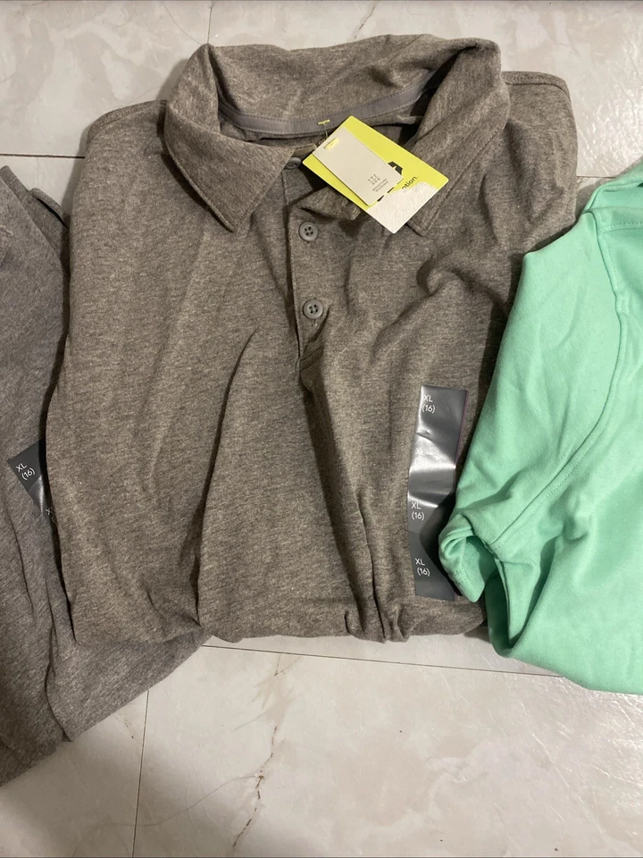3 Boys Nwt All In Motion Xl 16 Polo Shirts Gray Mint Green - Image 3 of 4