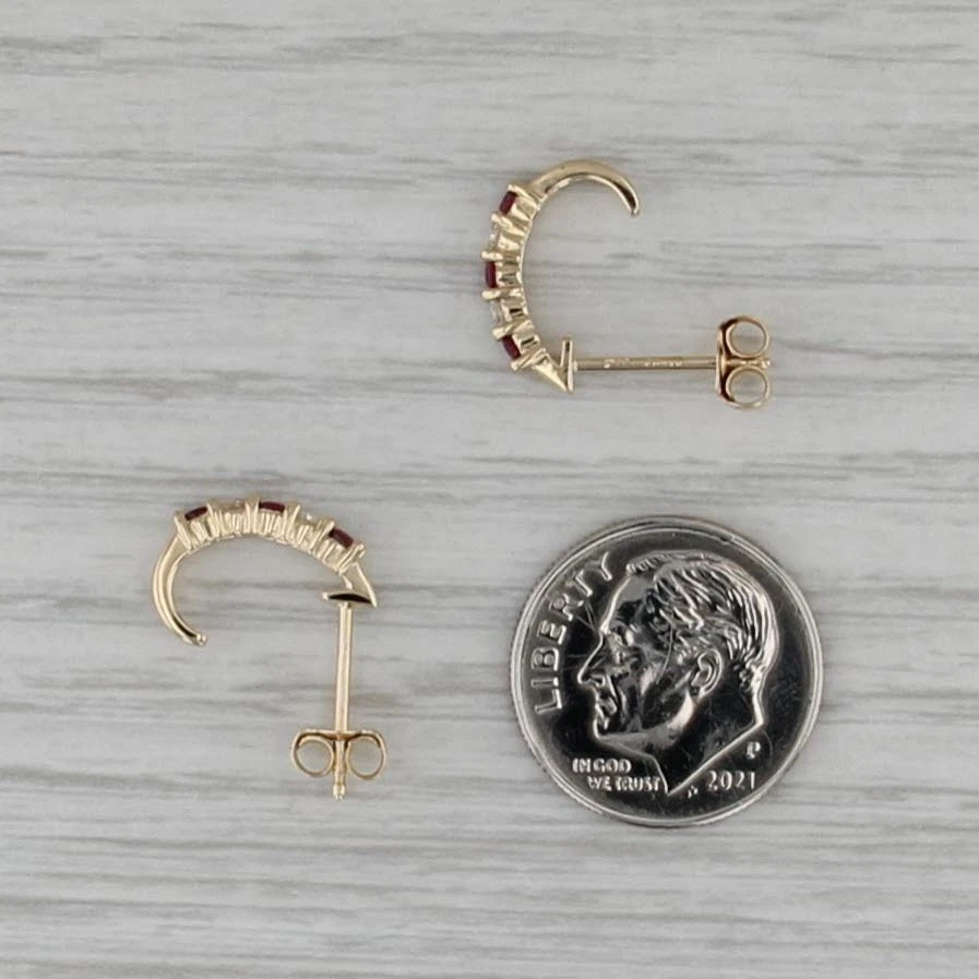 0.36ctw Ruby Diamond J-Hook Drop Earrings 14k Yellow Gold - Image 4 of 4