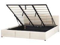 Bett Samt Helles Beige Mit Hohem Kopfteil Lattenrost 180X200Cm Bettkasten Bousse