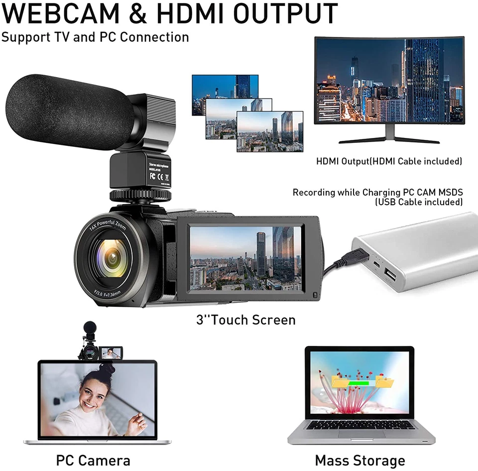Video Camera Camcorder 4K WiFi 48MP Vlogging Camera for YouTube with Microphone - Image 4 of 4