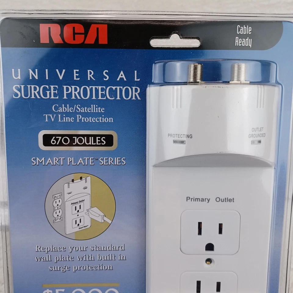 RCA Universal Surge Protector Smart Plate 670 Joules - 6 Ft Coax Cable SPC300 - Image 3 of 4