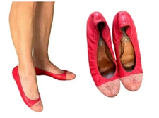 LANVIN ELASTIC SCRUNCH BALLERINA SHOES BALLET FLATS RED SNAKESKIN CAP TOE 6.5 7