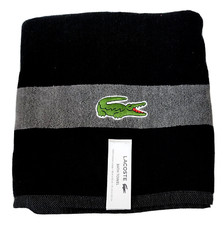 NEW LACOSTE DARK GRAY, LIGHT GRAY SILVER STRIPE LOOPS COTTON BATH,BEACH TOWEL