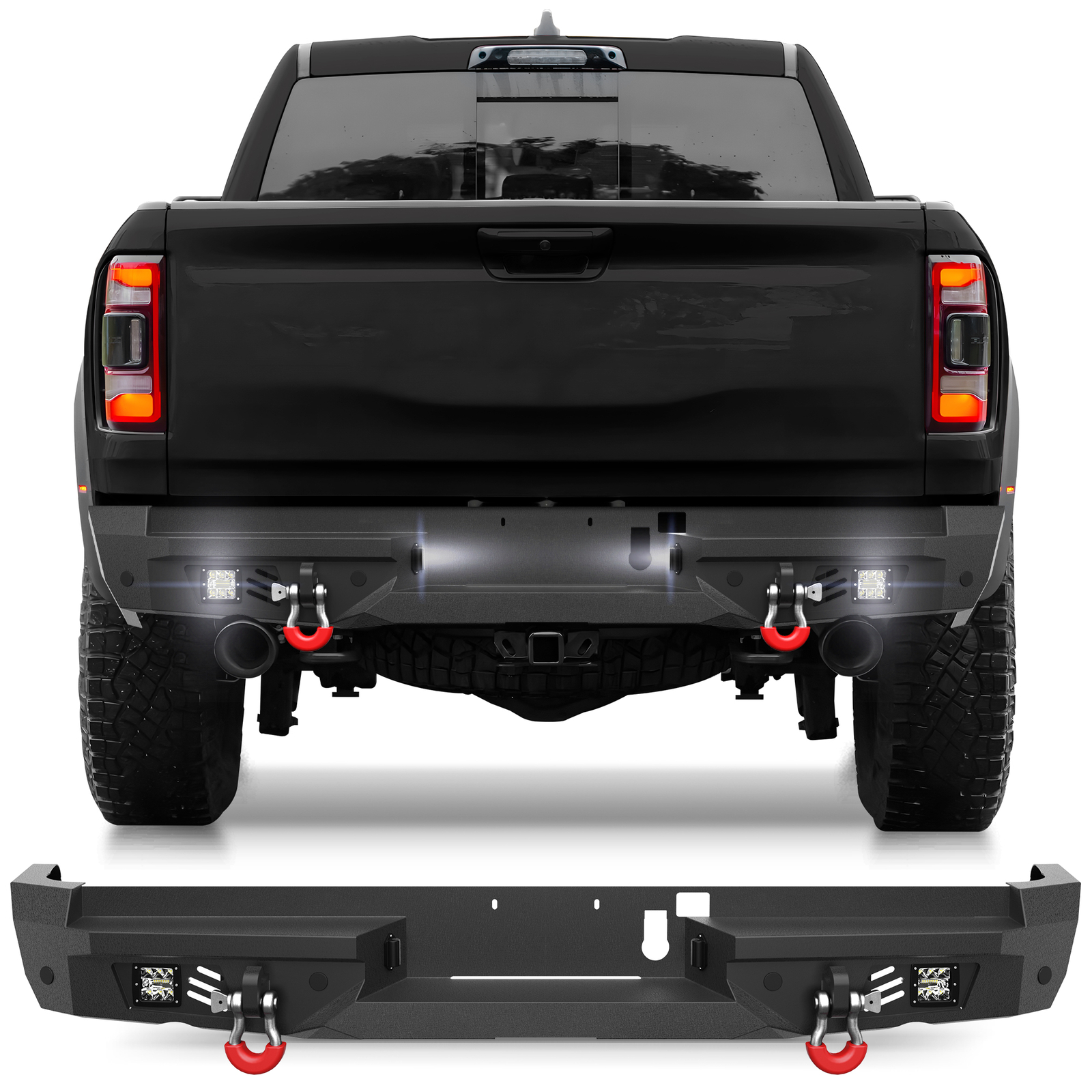 Steel Rear Bumper with LED Lights &Sensor Holes For 2021-2025 Dodge Ram 1500 TRX