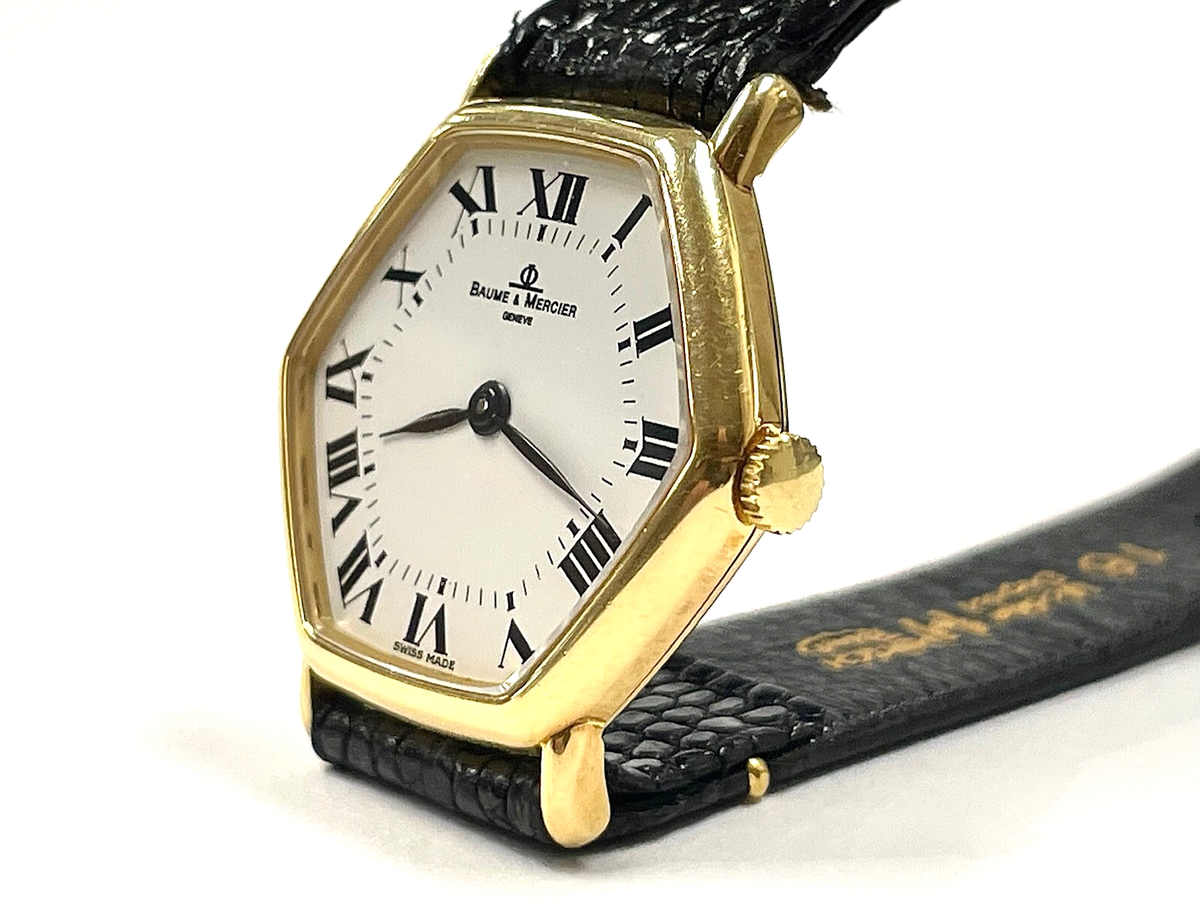 VINTAGE 1970'S BAUME & MERCIER 18K YELLOW GOLD WATCH HEXAGON CASE
