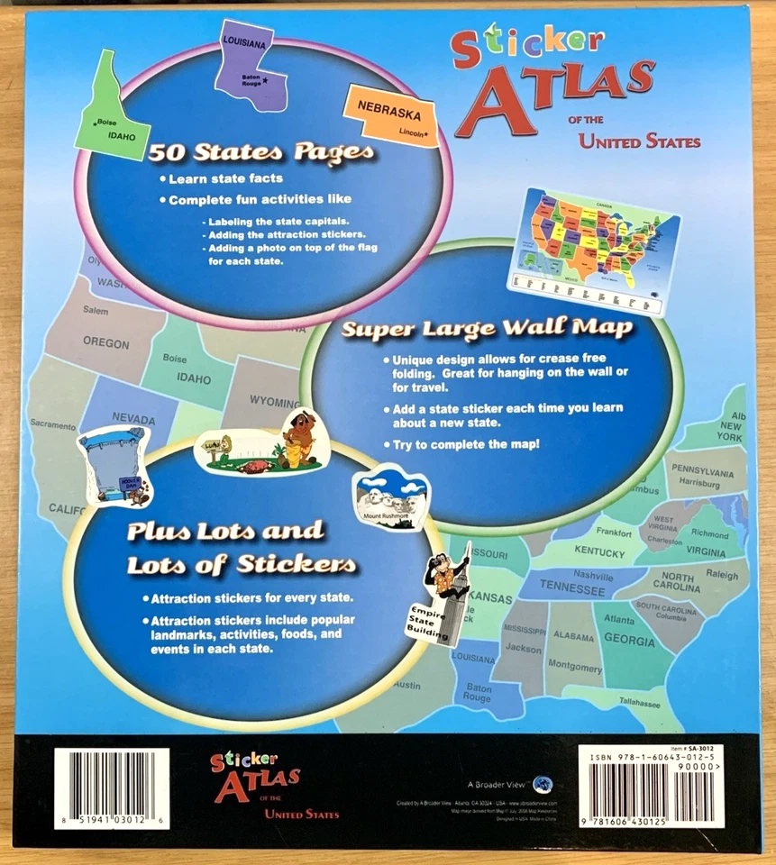 Sticker ATLAS United States Interactive Wall Map Game Activities Kids Learn NEW - Image 2 of 4