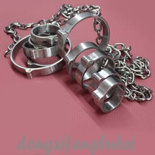 Bondage Heavy Stainless Steel Hand Ankle Neck Collar Cuffs Adult Slave Set