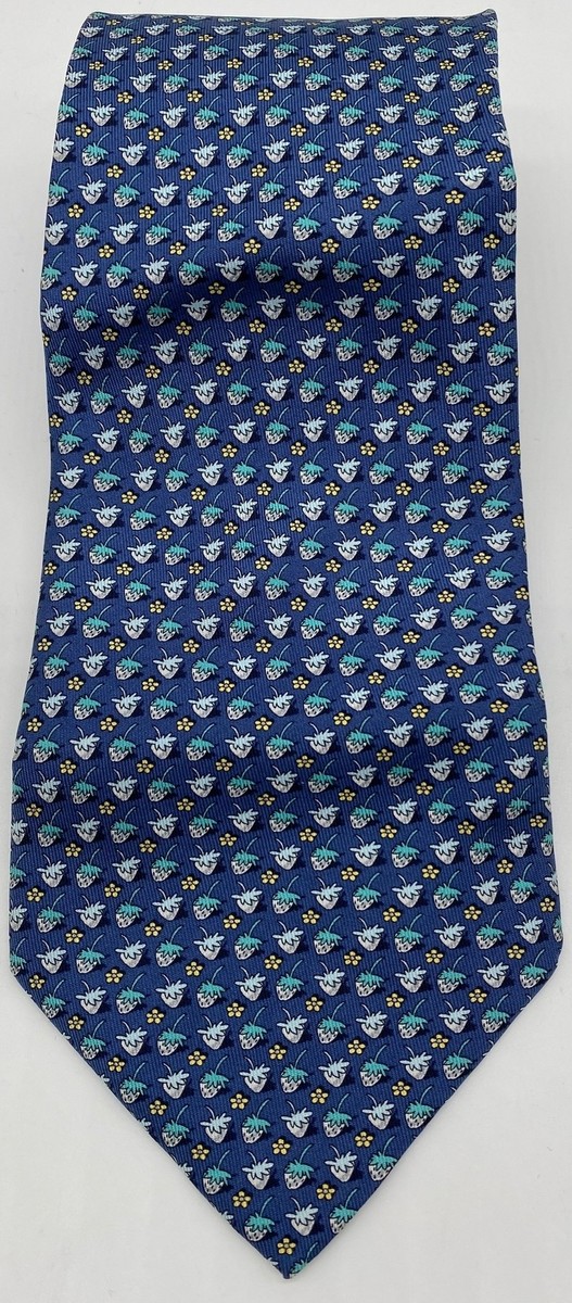 Salvatore Ferragamo 100% silk navy blue strawberries & Yellow