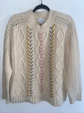 Michael Stars Ivory Grace Cable Knit Aran Knit Sweater Women’s Size Medium