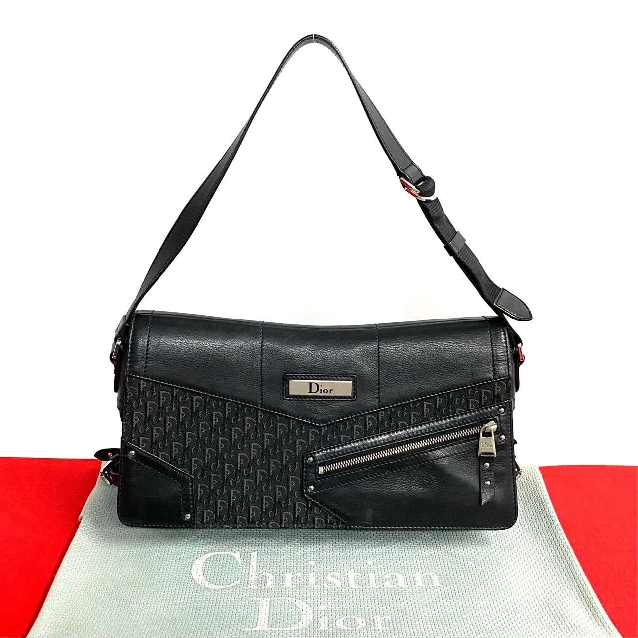 Christian Dior Sac à Bandoulière Street Chic Motif Trotteur Cuir Toile Noir...