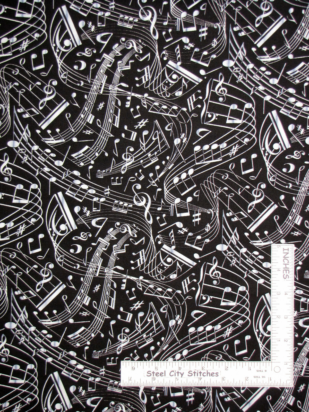 Music Notes Scale G Clef Black Cotton Fabric Timeless Treasures C7587 By Yard