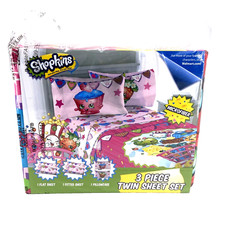 Shopkins Twin Sheet Set 3 Piece Microfiber Bedding Reversible Pillowcase NEW
