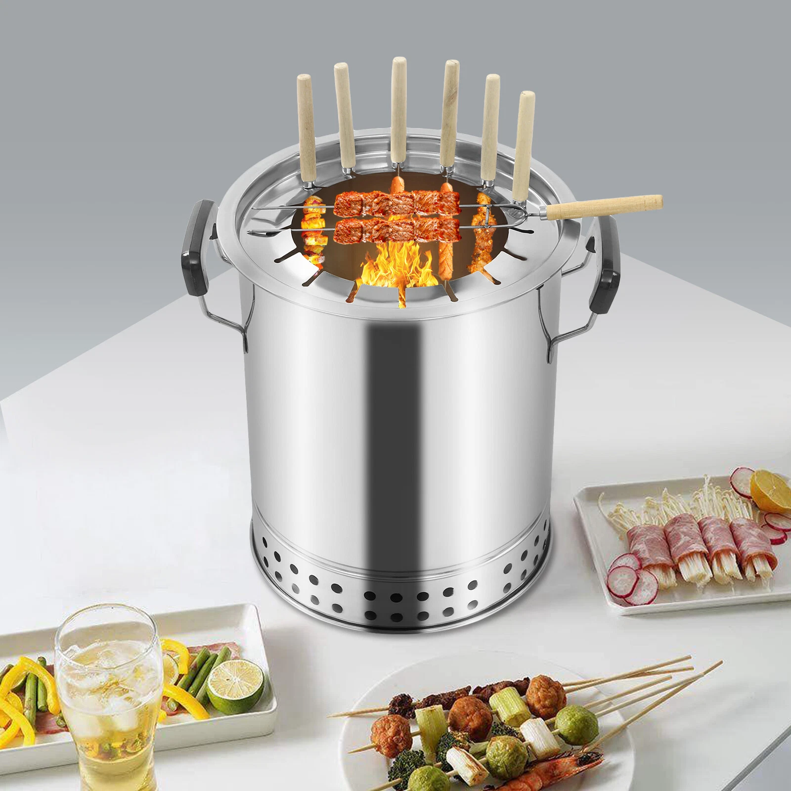 Vertical Compact BBQ Charcoal Grill Outdoor Meat Cooker Portable Charcoal Grill