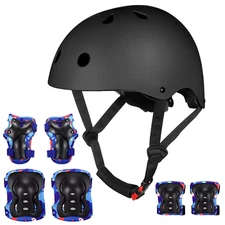 Kids Skateboard Skating Protection Gear Set Knee Pads Elbow Pads Helmet 7pcs