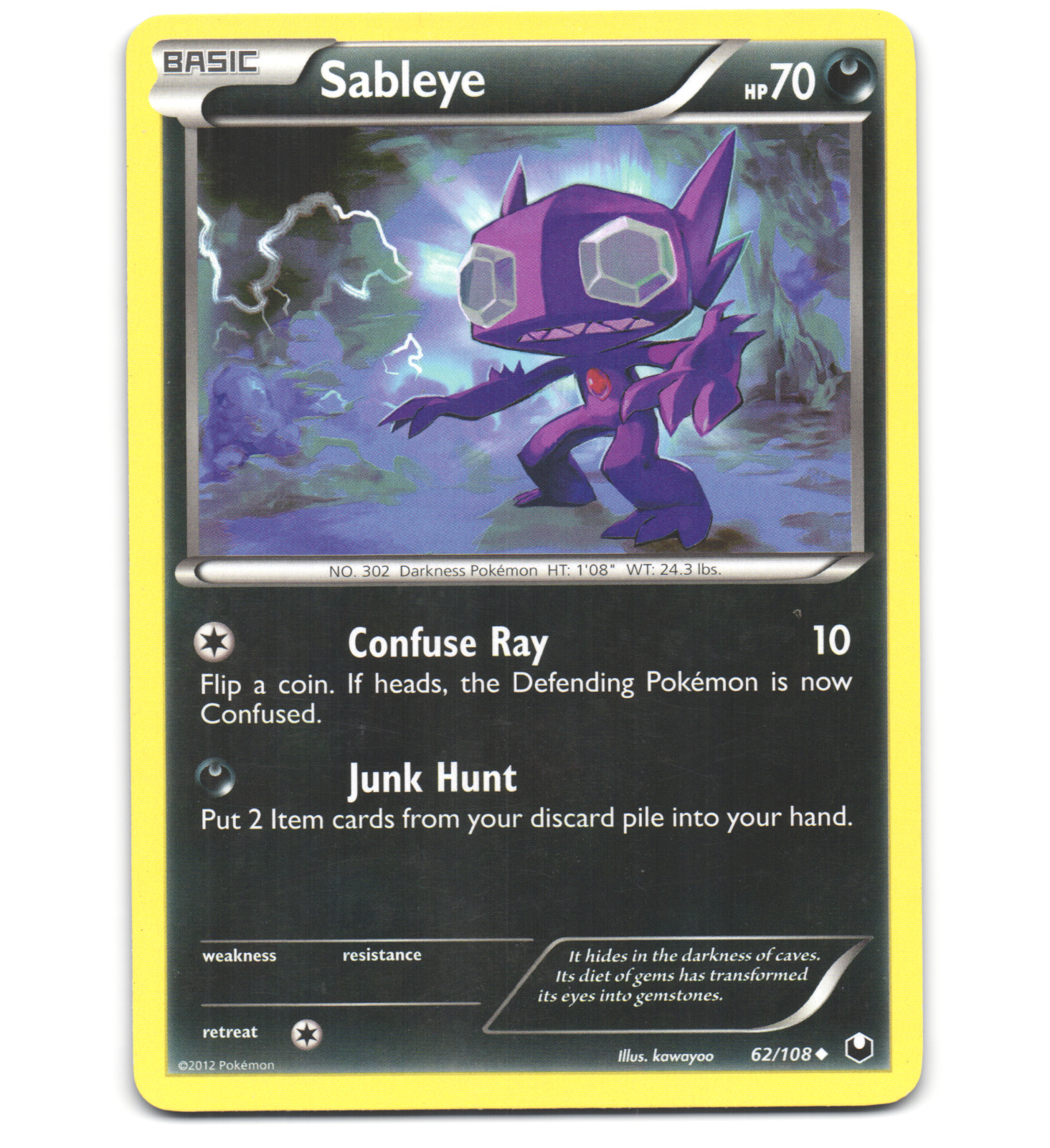 Pokemon 2012 Moderate Play Sableye Dark Explorers 62/108 Card