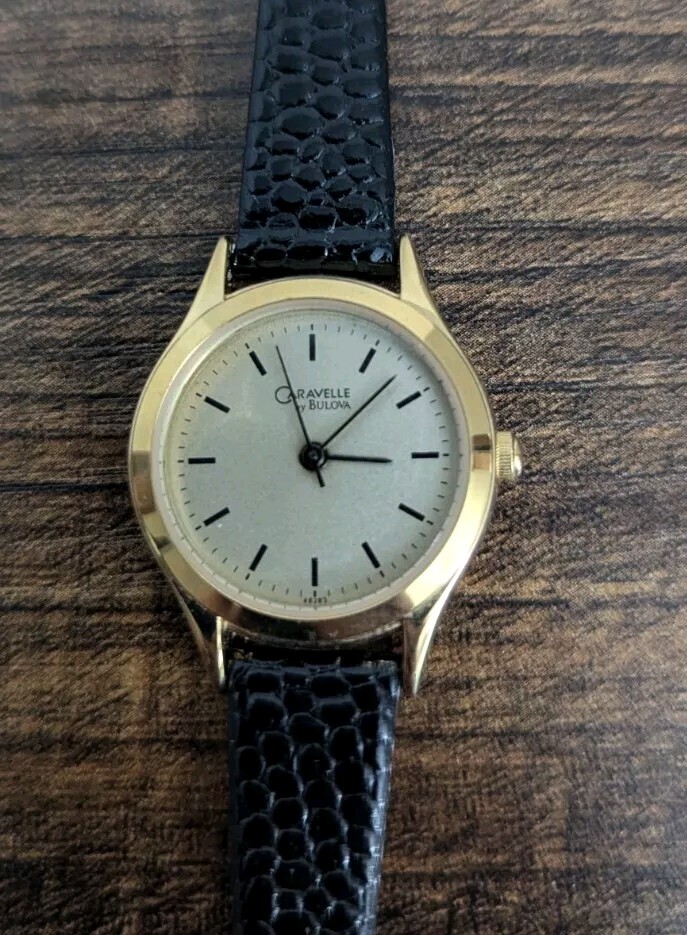 Caravelle by Bulova Genuine Leather Strap Watch USED