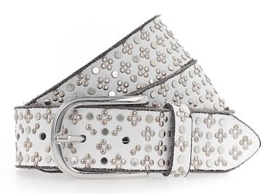 b.belt Tini Silver Leather Belt W85 Gürtel White Neu