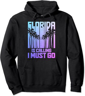 Florida Is Calling I Must Go Vintage Retro Palm Trees Unisex Hooded Sweatshirt
