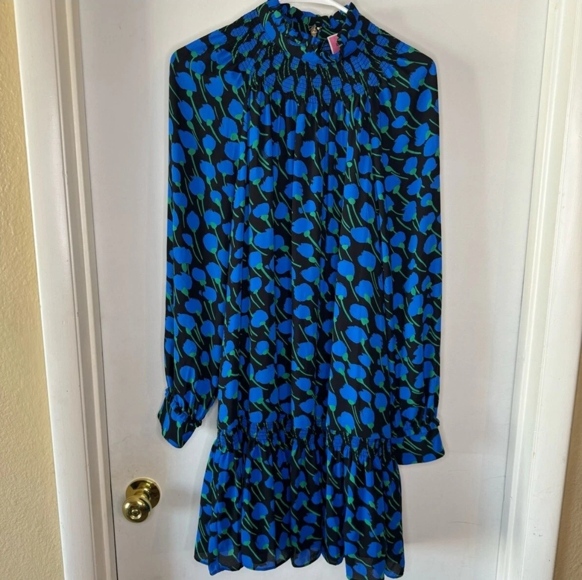 Kate Spade Vestito Donna Poetico Floreale Blu Manica Lunga Cambio M