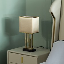 17" Decorative Metal Table Lamp with Gold Modern Stand and Brown Silk Lampshade