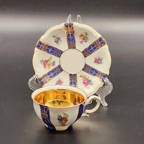 Schuman Arzberg Bavaria Tea Cup & Saucer From Germany Porcelain Floral W/Gold