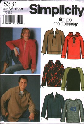 5331 Vintage Simplicity SEWING Pattern Misses Pullover Knit Woven Tops Men Easy