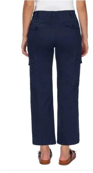 Well Worn Women's Cargo Pants Navy Twill Stretch High-Rise Pockets size 8 - 6s4