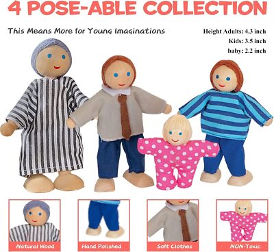 TradeWings Puppenhaus Möbel Set - 36 Teile Holz & Plastik Mit 4 Puppen