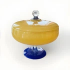 ART DECO DEPRESSION GLASS BOWL YELLOW/BLUE COBALT  W/TOP