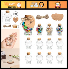 12 Pack 50ml Clear Heart-Shaped Glass Bottles with Cork, Labels  String - DIY M