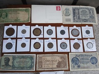 RIESIGES LOT GEMISCHTER ALTER VINTAGE MÜNZEN 2. WELTKRIEG BANKNOTEN GESTEMPELT UMSCHLAG!