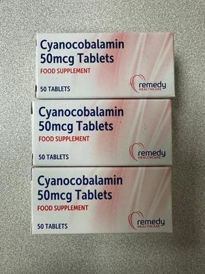 REMEDY HEALTHCARE 3 x Vitamin B12 cyanoco-balamin 50mcg 50 Tablets Food Supplement