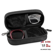 Double Eyeglasses Case, Soft Dual Glasses Sunglasses Organizer with Clip Black