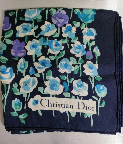 Christian Dior foulard en soie motif floral bleu marine violet ivoire clair 30,7 pouces