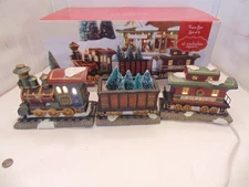 St. Nicholas Square Village Collection of 3 Train Set- Illuminated -Handpainted 
