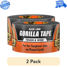  2 pack Gorilla Tape Tough  Wide, Black Tape, 2.88" x 25 yd