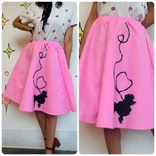 Vintage 50s Style Retro Pink Felt Poodle Skirt Full Circle Swing Skirt S