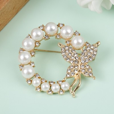 Pearl Rhinestone Wreath Butterfly Brooch Women Weddings Office Brooch Pins Gi-H5