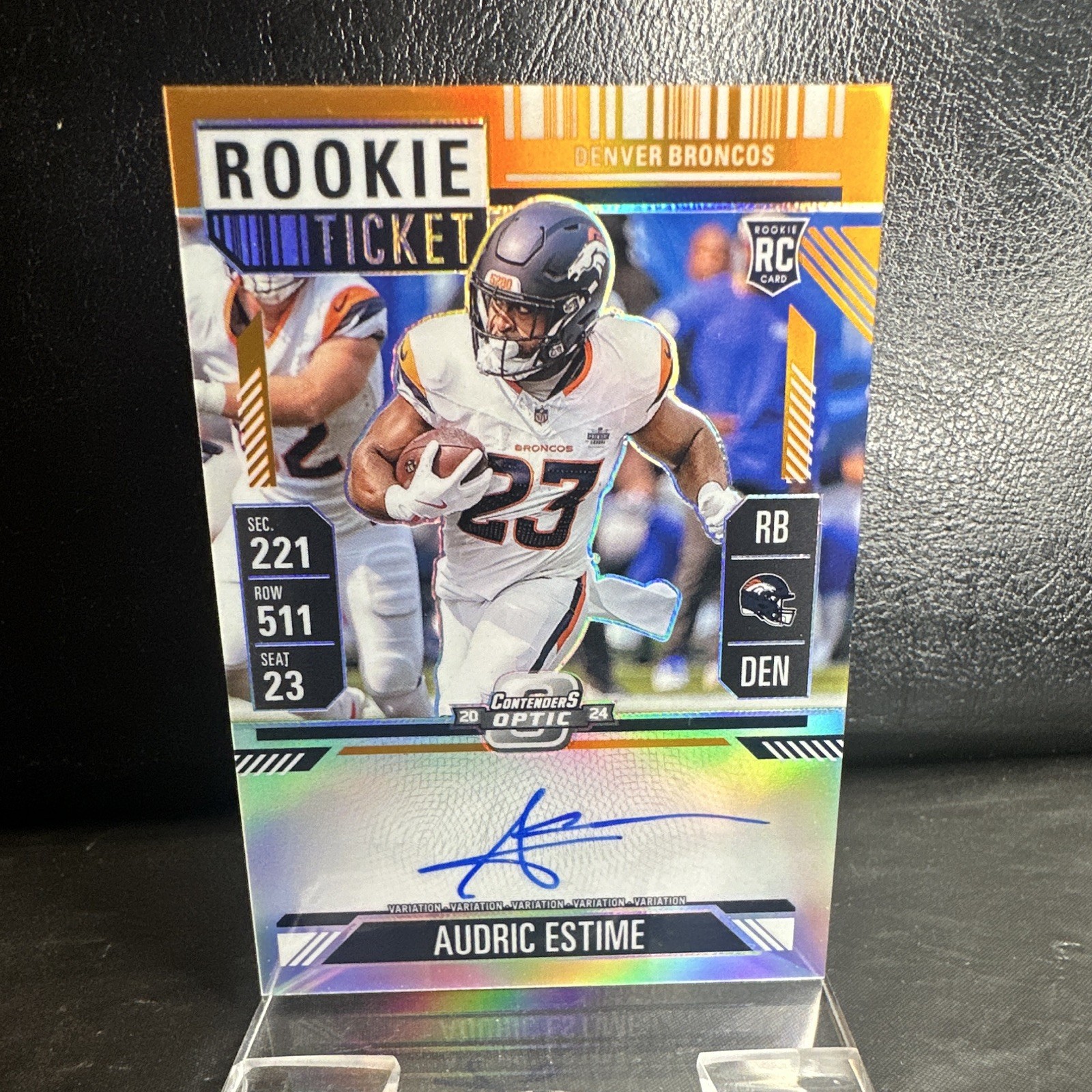 Panini 2024 Contenders Optic /35 Audric Estime RC Rookie Ticket RPS Auto Orange 