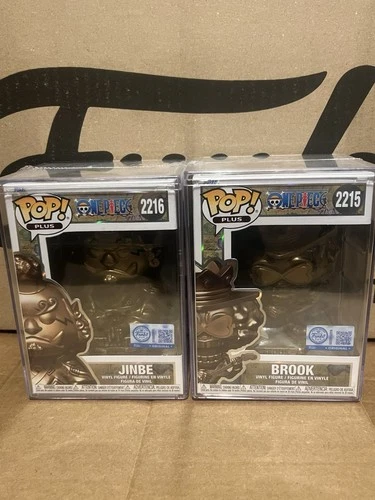Funko Pop! One Piece Jinbe #2216, Brook #2215 Bronze Statues Sealed OG Packaging