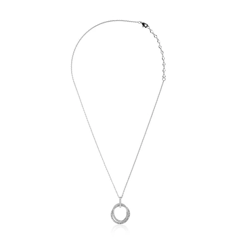 Collar Colgante Doble Círculo Oro Blanco 18K Matashi con Cristales Transparentes Brillantes Foto 4 de 4