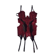Victorias Secret Size 36D Red Black Lace Corset Lingerie Romantic Lingerie Mesh