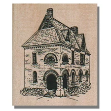 Mounted Rubber Stamp, Old Brick House, Building, Home, Window,Arch,Stone,Rock,sm