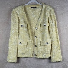 ST JOHN Yellow Textured Knit Blazer Jacket Silver Buttons Women's Size 8